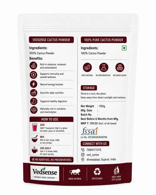 Vedsense Cactus Powder back label detailed view