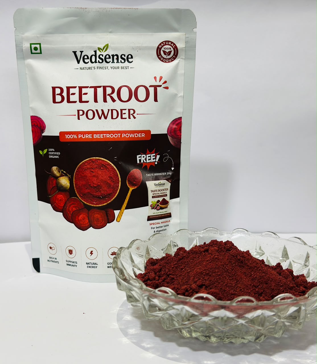 Vedsense Beetroot Powder – 100% Pure & Organic (100g)