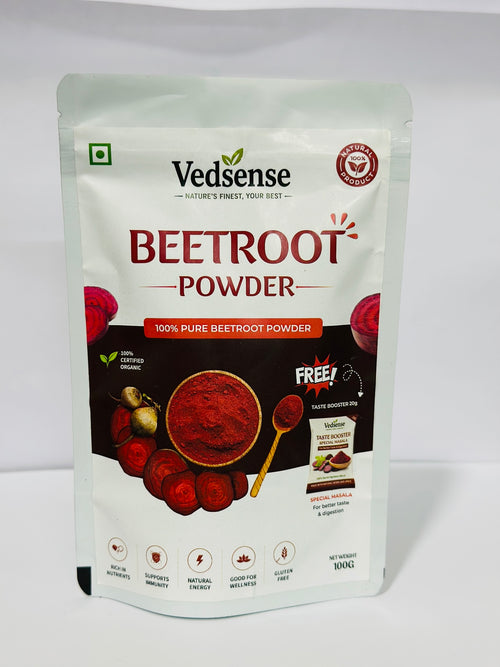 Vedsense Beetroot Powder front packaging closeup